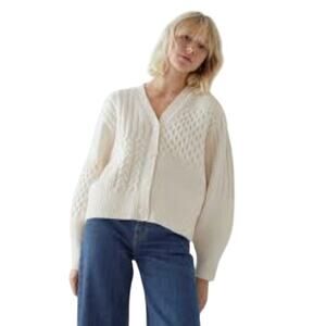 & Other Stories V-Cut Knit Cropped Cardigan Sweater Cream, size S